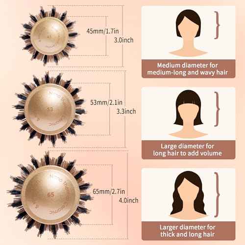 Round Hair Brush for Blow Out, Nano Thermal Ceramic & Ionic Tech, 1.3 inch Barrel, Boar Bristles, Roller Brush for Blow Drying and Styling, Includes 4 Free Clips, Gold
