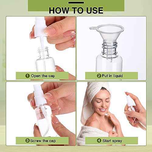 Uiifan 100 Pcs Mini Clear Spray Bottles 1 oz Small Empty Plastic Fine Mist Spray Bottles with Small Funnels for Essential Oils Travel Alcohol Perfumes