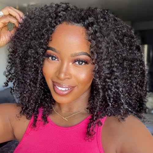 Curly Half Wig Human Hair Glueless Wigs Human Hair 200% Density Upgrade 3 IN 1 Headband Wig Seamless Flip Drawstring Wig Human Hair Wear and Go Beginner Friendly for Women 20 Inch