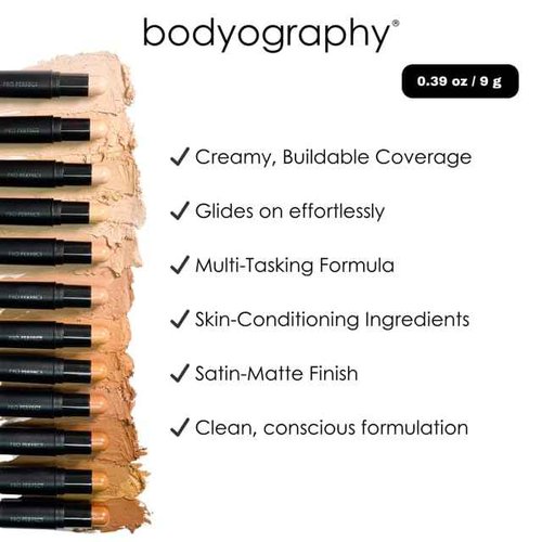 Bodyography Pro Perfect Foundation Stick - Demi-Matte Finish with A Natural Look - Enhancer for Concealing, Highlighting, and Contouring - Vitamin C & E (Sand)