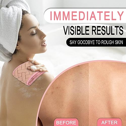 Exfoliating Back Scrubber with Upgraded Handles, 38.5 Inch Double-Sided Body Scrub Bath Exfoliator, Exfoliating Washcloth for Use in Shower, Back Washer to Deep Clean Your Skin for Men & Women (Pink)