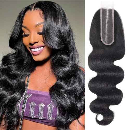 Brazilian 2x6 Human Hair Lace Closure 22 Inch Body Wave 2x6 Human Hair Closure Black Middle Part 100% Human Hair Lace Closure With Baby Hair (22 Inch, 2x6 Black)