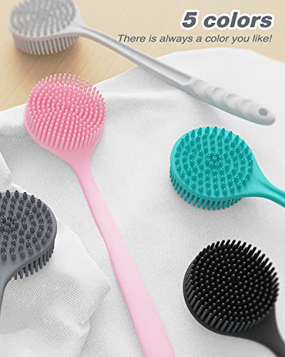 Manmihealth Silicone Back Scrubber for Shower(Thick Bristles), Body Scrubber with 15'' Long Handle, Light & Easy-to-Hold Shower Brush for Skin Exfoliating and Massaging, Not Good in Lathering.(Black)