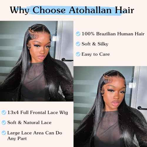 13x4 Straight Lace Front Wigs Human Hair Pre Plucked 26 Inch HD Transparent Lace Frontal Wigs Human Hair for Women 180% Density Glueless Frontal Wigs Human Hair Straight Wig(26 Inch)
