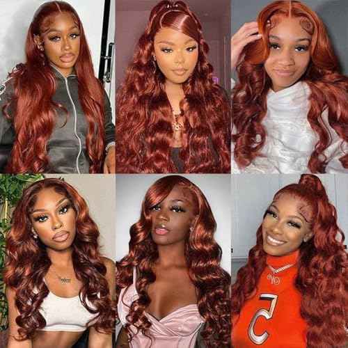 Reddish Brown Lace Front Wigs Human Hair Pre Plucked 13x6 Body Wave Lace Frontal Wigs Human Hair 26 Inch 180% Density Auburn Colored