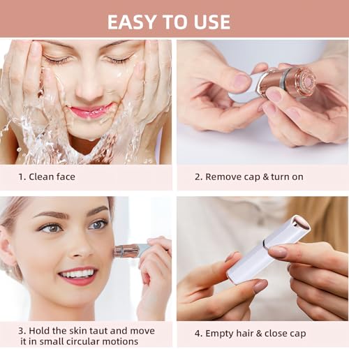 Facial Hair Removal for Women, Portable Lady Shaver, Rechargeable Painless Hair Remover for Face, Upper Lips, Chin, Peach Fuzz