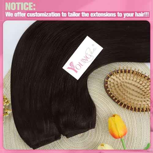 YoungSee 120G Wire Hair Extensions Human Hair Dark Brown Invisible Wire Human Hair Extensions for Women Darkest Brown One Piece Hair Extensions 18Inch