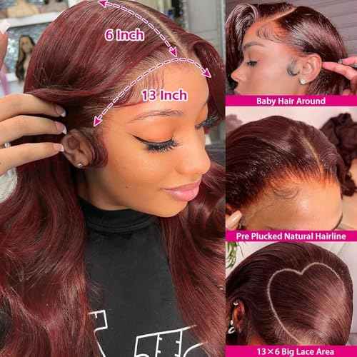 Reddish Brown Lace Front Wigs Human Hair Pre Plucked 13x6 Body Wave Lace Frontal Wigs Human Hair 26 Inch 180% Density Auburn Colored