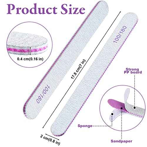 200 Pcs Nail Files 100/180 Grit Double Sides Emery Boards Reusable Nail Files for Acrylic Fingernails Professional Manicure Tools for Natural Acrylic Fingernail Home and Salon Supplies