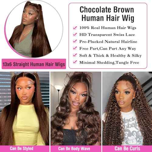 28 Inch Chocolate Brown Lace Front Wig Human Hair 13x6 HD Lace Front Wigs Human Hair Pre Plucked Straight Brown Wig Human Hair Wigs for Women Natural Hairline
