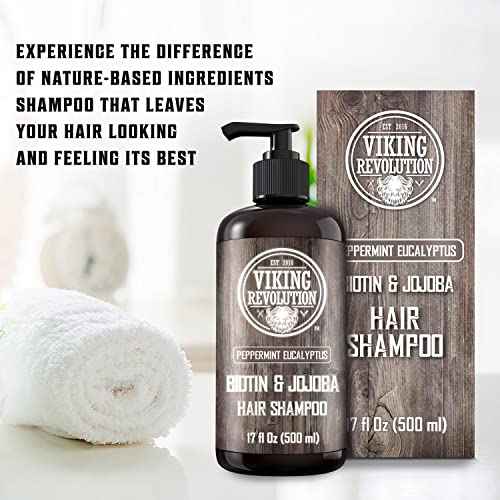 Viking Revolution Biotin Mens Shampoo - Eucalyptus and Peppermint With Jojoba Oil and Mint Oil - Hair Loss Treatment for Men With Thinning Hair (17 Oz)
