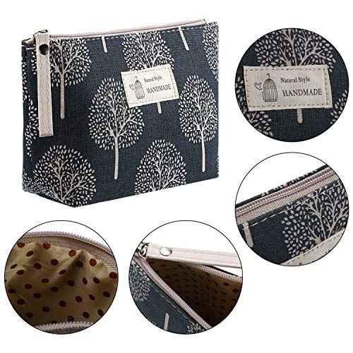 Boao 8 Pieces Canvas Cosmetic Bags Printed Small Makeup Bag Multi Function Travel Organizer Pouch Purse with Zipper for Women Fall Vacation Travel Toiletry storage Christmas Birthday Gift, 8 Styles