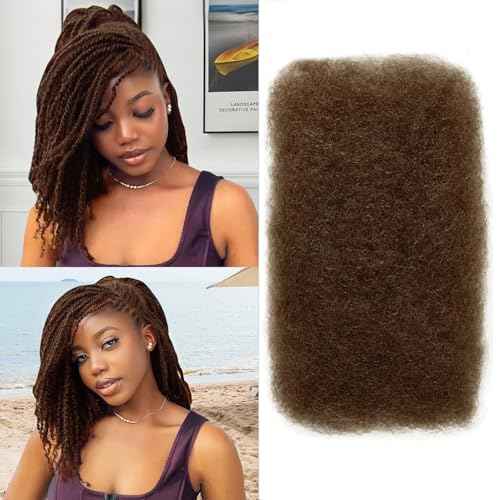 Afro Kinkys Bulk Human Hair,24 Inch 50g/Pack Afro Kinky-Curly Human Hair Bulk for Mini Twist,4C Chocolate Brown Bulk Human Braiding Hair For Micro,Crochet,Repair, Dreadlocks,Locs Extensions #4