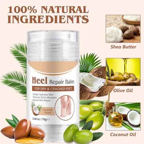 Intensive Foot Repair, Dry & Cracked Heel Treatment Balm Stick for Instant & Deep Moisturizing & Hydrating, with Aloe, Coconut Oil, Hyaluronic Aicd, Olive Oil, Coconut Scent, 2.46 oz/70 g