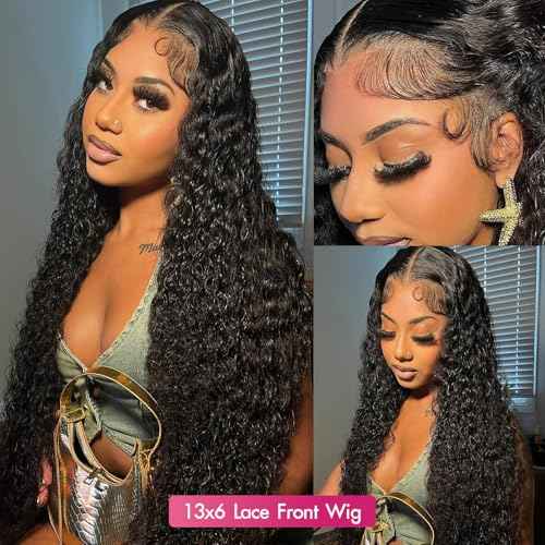 30 Inch Water Wave Lace Front Wigs Human Hair 13x6 HD Lace Frontal Wigs Pre Plucked Glueless Brazilian Curly Human Hair Wig 200 Density Glueless Frontal Wigs for Women