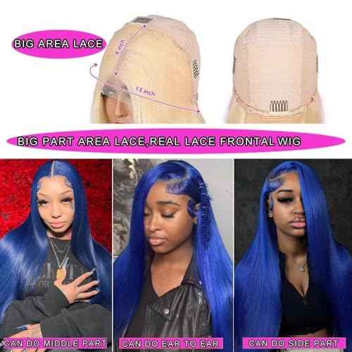 30 Inch Dark Blue Lace Front Wigs Human Hair Straight Royal Blue 13x4 HD Lace Frontal Wig Wear and Go Glueless Navy Blue Wigs Human Hair Pre Plucked With Natural Hairline Long Wig For Black Women