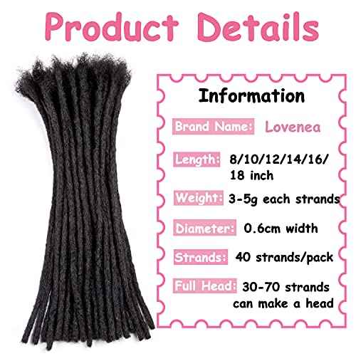Crochet Dreadlocks Extensions 10 Inch 40 Strands 100% Human Hair Locs Extensions All Handmade Crochet Permanent Loc Extensions Diameter 0.6 cm Natural Black Color (10 Inch, 40 Strands)