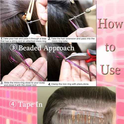 Hair Tinsel Tools Kit,Fairy Hair Strands for Women & Girls,Easy Apply Hair Highlights for Party, Festival & Daily Use (12 Colors+Tools, 47 Inches)