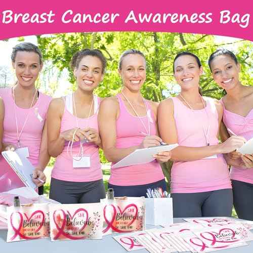 Jansun 50 Pcs Breast Cancer Awareness Make up Bag Pink Ribbon Cosmetic Bags Zipper Travel Toiletry Bag Breast Cancer Survivor Gifts for Woman Girls Charity