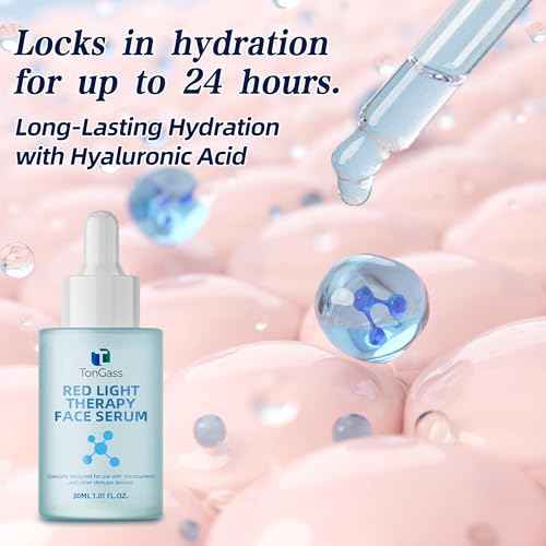 TonGass Red Light Therapy Serum For Face & Neck, Natural Formula Red Light Therapy Activation Serum Fit for Facial Wand - Hyaluronic Acid, Blue Tansy, Aloe Vera, Golden Chamomile