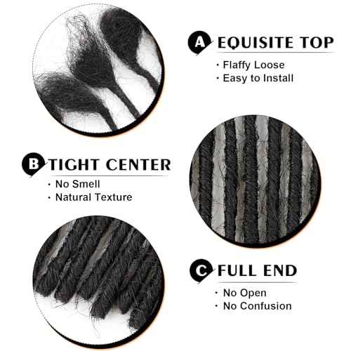 6inch 100 Strands 0.2cm Width 100% Human Hair Dreadlock Extensions, Full Handmade Loc Extensions Human Hair for Men Women Kids, Permanent Dread Extensions(Natural Black)