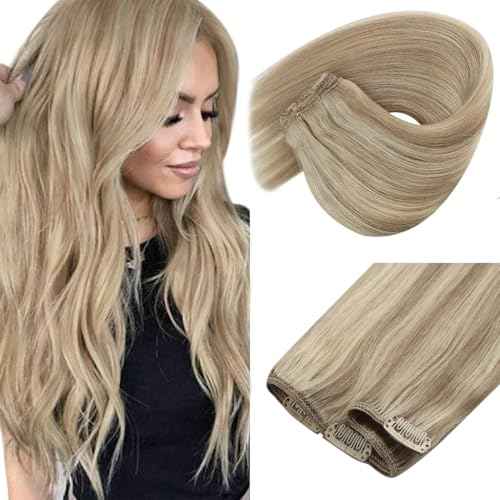 Sunny Hair Clip in Hair Extensions Straight Human Hair Clip in Extensions Remy Clip in Hair Extensions Real Human Hair Extensions Clip ins Golden Blonde Highlights Light Blonde 12inch