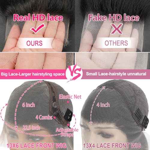 13x6 Body Wave Lace Front Wigs Human Hair HD Transparent Lace Front Wigs Human Hair 180 Density Glueless Frontal Wig for Women Pre Plucked with Baby Hair 22 Inch