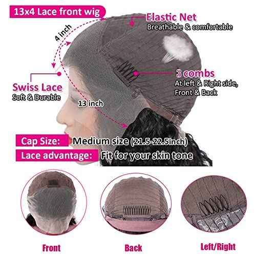 13x4 Deep Curly Lace Front Wigs Human Hair Wet and Wavy Water Wave Human Hair Wigs (13x4 deep wave lace closure wigs, 22 Inch)