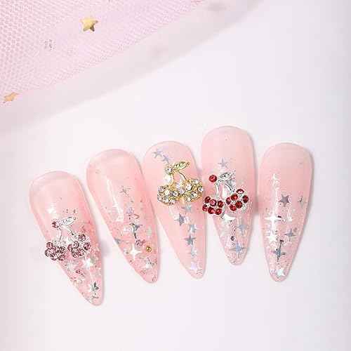 24PCS Nail Charms Y2k Alloy Nail Art Rhinestone Charms 3D Heart Bow Butterfly Charm with Rhinestones Cherry Nail Gems Shiny Jewelry Nail Decorations Accessories Supplies (SG)