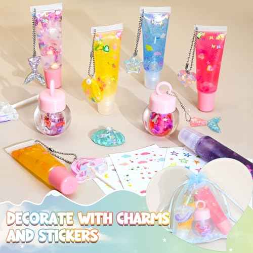 Jcoos Lip Gloss Making Kit - Keychain DIY Lip Gloss Set for Teens Kids, DIY Lipgloss Making Kit, Make Your Own Lip Gloss Kit, Moisturizing Glitter Keychain Kids Gifts Tweens Girls Christmas 10-12