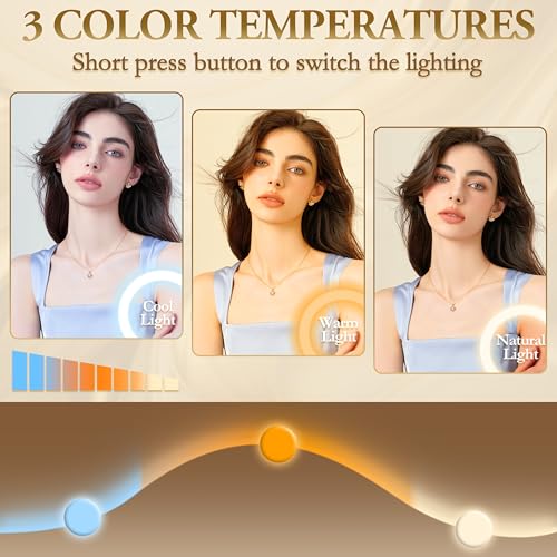 ROLOVE Lighted Makeup Mirror with 3-Color Dimmable Lighting, with Removable 10x Magnifier, Smart Touch Control, 360¡Æ Rotation, 15" x 13" Hollywood Vanity Mirror for Tabletop Desk (Gold)
