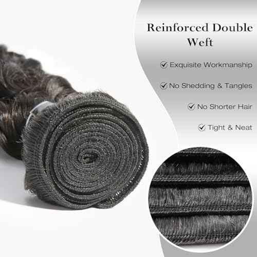 ASHINE Human Hair Bundle Deep Wave Unprocessed Cambodian Raw Hair 26 Inch, Flip Over Quick Weave Wet and Wave Bundles for Women Natural Black