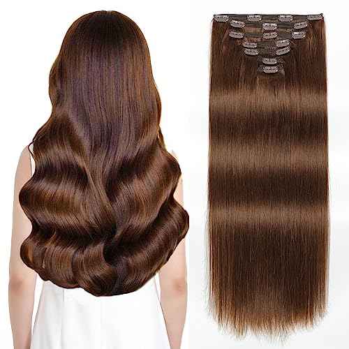 Sisily Clip in Hair Extensions Real Human Hair, 22 inch 170g, Chocolate Brown, 100% Brazilian Remy Human Hair Clip in Extensions Soft Straight 7pcs Per Set with 16 Clips Double Weft
