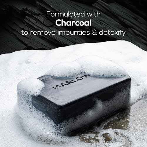 MARLOWE. No. 106 Charcoal Soap 7 oz (6 Bars) Body Bar Soap for Men, Cleansing, Purifying & Hydrating with Natural Extracts, Shea Butter, Olive Oil & Green Tea Extracts, Fresh Woodsy Scent