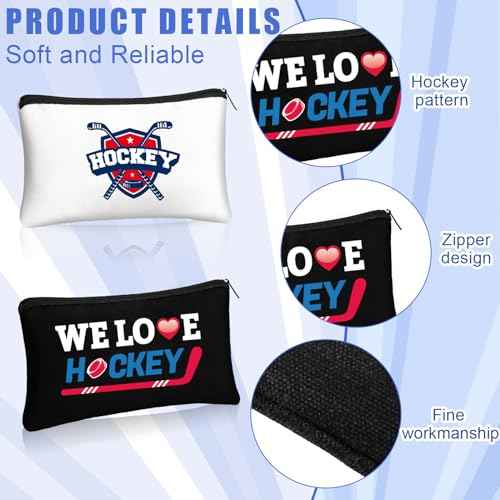 20 Pcs Hockey Gifts Inspirational Makeup Bag for Women Hockey Lovers Players Ice Gifts Bags Cosmetic Travel Pouch for Women Mom Athletics Birthday