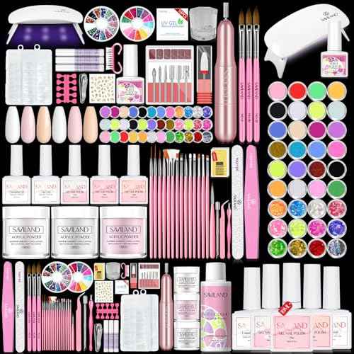 SAVILAND Acrylic Nail Kit with Nail Drill: Nails Kit Acrylic Set Professional Acrylic with Everything U V Light Nail Art Brush Glitter Nail Powder Nail Stuff for Home DIY Salon Use Christmas Gift Set