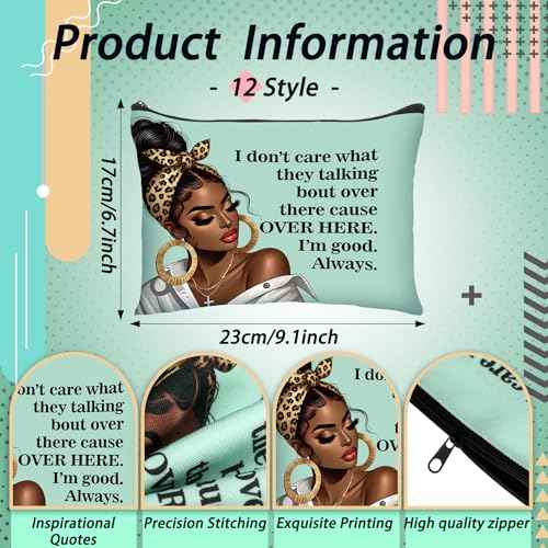 Silkfly 24 Pcs Christmas African American Gifts Black Girl Women Makeup Bag Cosmetic Bag Afro Queen Inspirational Canvas Toiletry Travel Organizer Pouches for Christmas Stocking Stuffers Party Favor