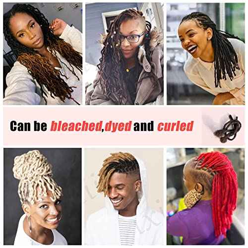 IXIMII 6 inch Human Hair Dreadlock Extensions 60 Strands 0.4cm Full Handmade Permanent Loc Extensions Soft Natural Black Dreads with Needle and Comb for Kids,Men,Women