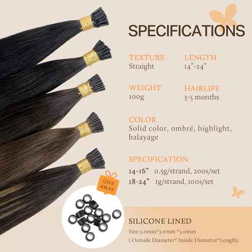DOORES ITip Real Human Hair Extensions, 20 Inch 100g 100s, Dark Brown, Cold Fusion