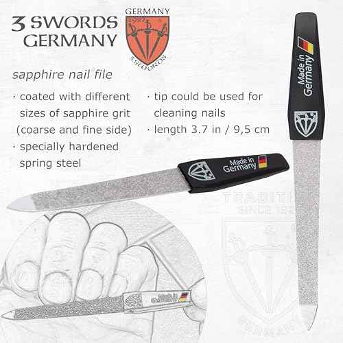 3 Swords Germany ? Brand Quality fingernail & toenail Clipper, Manicure, Pedicure Nail Care by with Metal Nail File and case, Black Edition