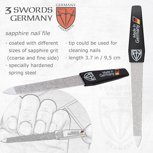 3 Swords Germany - Brand Quality 4 Piece Manicure Pedicure Grooming kit Set for Professional Finger & Toe Nail Care Tweezers File Clipper Brown Synthetic Leather case - Made by 3 Swords