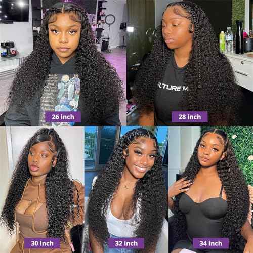 MSGEM 13x6 HD Lace Front Wigs Human Hair Deep Wave Lace Front Wigs 12A Human Hair Wigs for Women 180 Density 20 inch Curly Human Hair Wig Transparent Lace Frontal Wig Pre Plucked Natural Color
