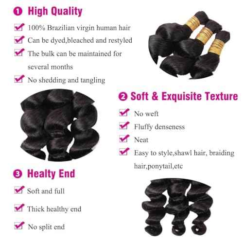 Human Braiding Hair for Boho Braids Loose Deep Wave Bulk Human Hair Knotless 100% Unprocessed Brazilian Virgin Hair Extensions for Braiding Curly Water Wave 1 Bundle No Weft 100g 20inch Natural Black