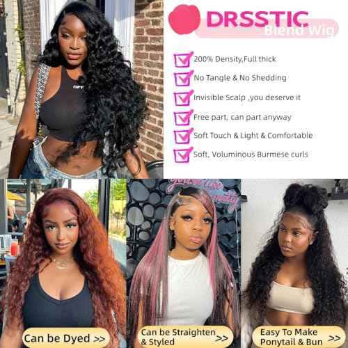 26 Inch 200 Density Wear and Go Glueless Wigs Human Hair Pre Plucked Pre Cut Loose Deep Wave Lace Front Wigs Human Hair 13x4x1 T Part Synthetic and Human Hair Blend Synthetic Wig Curly Human Hair Wig