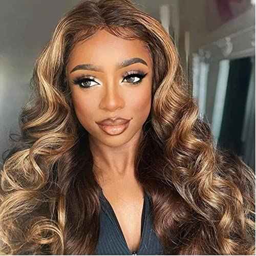UNice Honey Blonde Highlight Body Wave Human Hair Weave 1 bundle 28 inch, Brazilian Remy Hair Dark Root Ombre Blonde Human Hair Extensions for Sew In TL412 Color