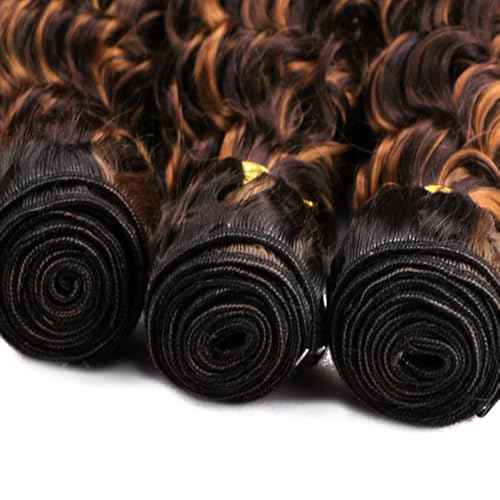 P4/30 Bundles Ombre Brown Bundles Highlight Human Hair Bundle Brown Deep Wave Bundle 14 16 18 inch Double Weft 300g