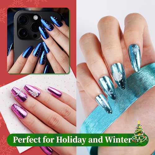 Pretty Diva Chrome Nail Powder - 9 Colors Metallic Mirror Effect Red Chrome Nail Powder Xmas Red Green Gold Silver Blue Pink Holographic Nails Chrome Powders