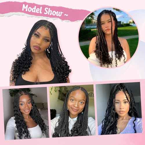 18 Inch Braided Wigs With Curly Ends, 360 Single Full Lace French Curl Braided Wigs for Black Women Knotless Box Braid Wig with Baby's Hair