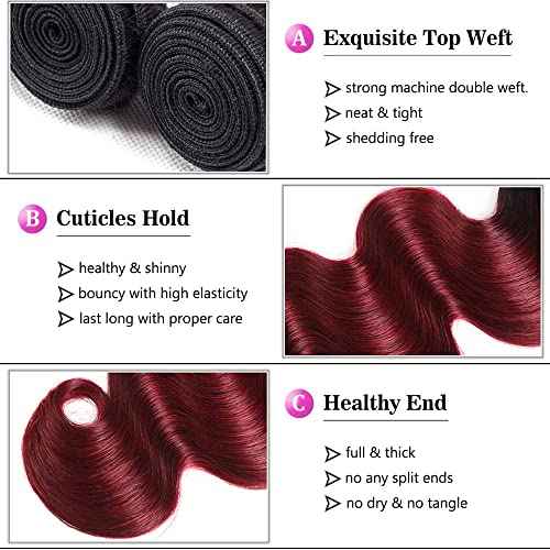 Burgundy Bundles Human Hair 1B99J Body Wave Bundles Unprocessed Brazilian Virgin Hair 3 Bundles 8 10 12 Inch Two Tone Black And Wine Red Bundles Human Hair Ombre Bundles