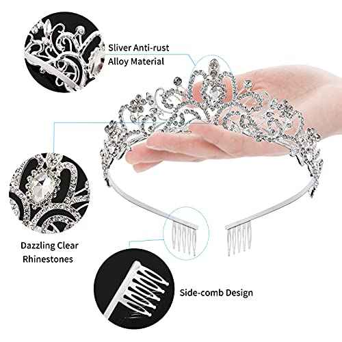 Princess Crown for Women, Crystal Queen Tiaras for Girls Bridal Hair Accessories Gifts for Birthday Wedding Prom, Bridal Party, Pageant, Halloween Christmas Costume